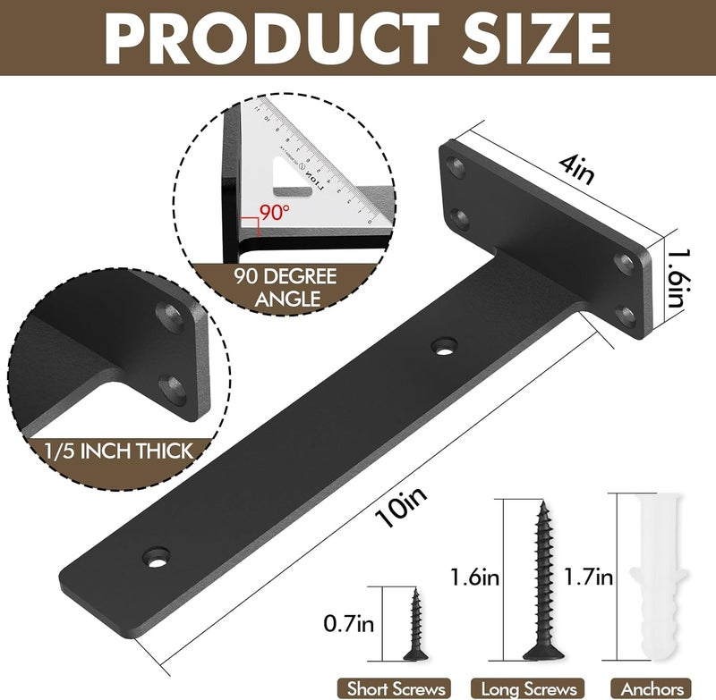 MIUGO 6 Pack Heavy Duty Shelf Brackets 10 inch, Floating Shelf Brackets(1/5”-Thick) Hidden & Decorative - Image 3